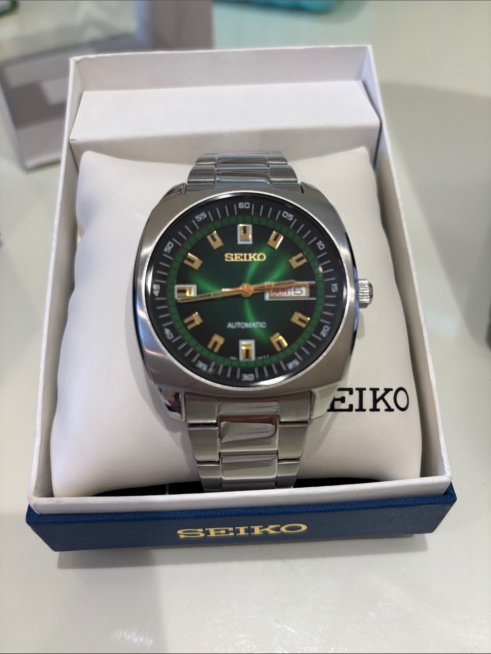 Seiko Green Dial with Gold Accents Stainless Steel Watch
